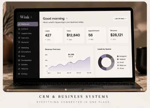 Wink CRM dashboard preview on a laptop