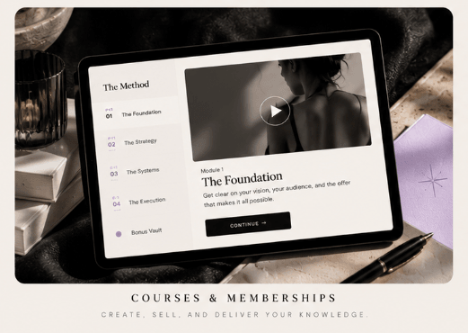 Wink courses and memberships preview on a tablet
